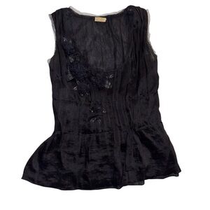 Max Studio Special Edition Black Sheer Blouse Tank Flower, Slight Peplum XS/S